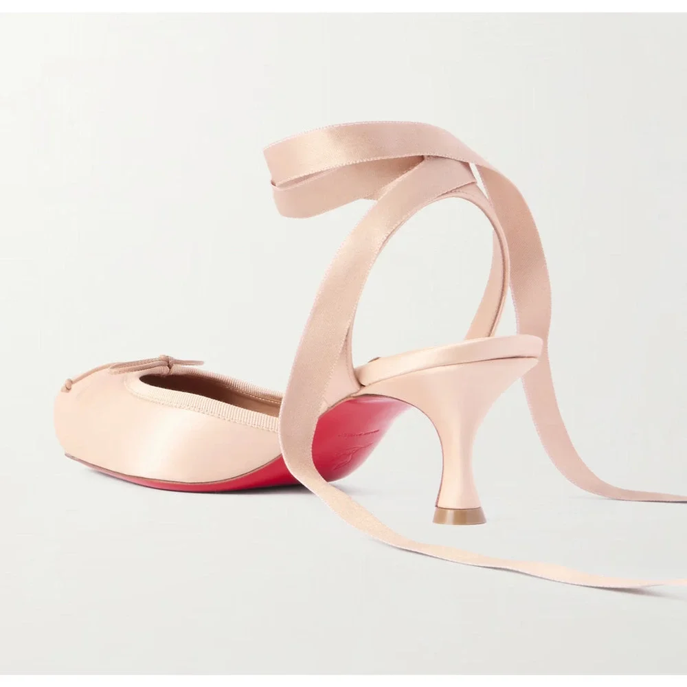 Christian Louboutin Cassia Lace Up 55 Blush Nude Ballet Sandal Heel Pump 36.5